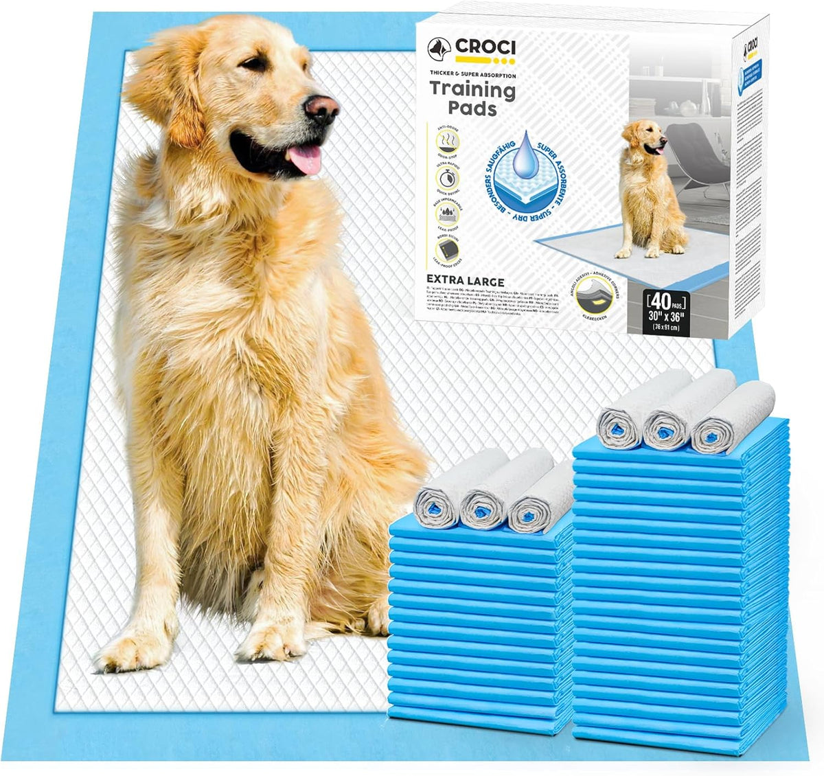 CROCI Puppy Pads 30x36in with Adhesive Tabs, Dog Pads Extra Large Super Absorbent Up to 8 Cups