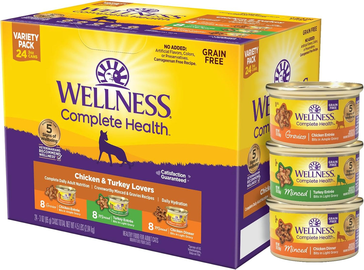 Wellness Complete Health Gravy & Minced Adult Wet Cat Food, Natural, Protein-Rich, Grain-Free, 3
