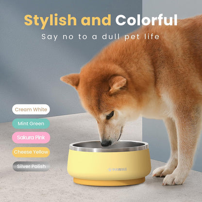 Pawaii Stainless Steel Dog Bowl with Non-Slip Rubber Base & Double Wall Insulation - Durable Design