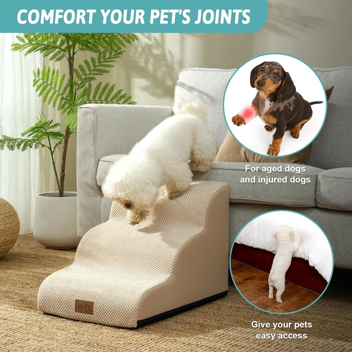 Dog Stairs for Small Dogs 15.7" H, Curved Dog Step for Puppy, Older Cat, Medium Pet Ramp for Sofa