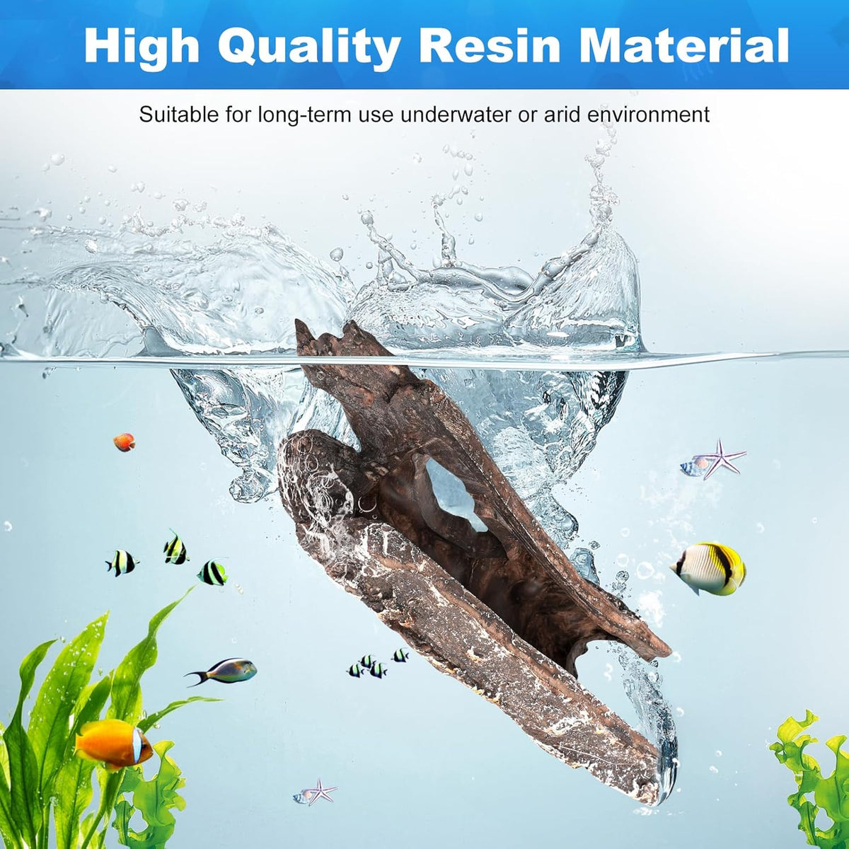 TRUVIC Fish Tank Decorations - Aquarium Cave Decor, Resin Hollow Tree Trunk Reptile Hide & Betta