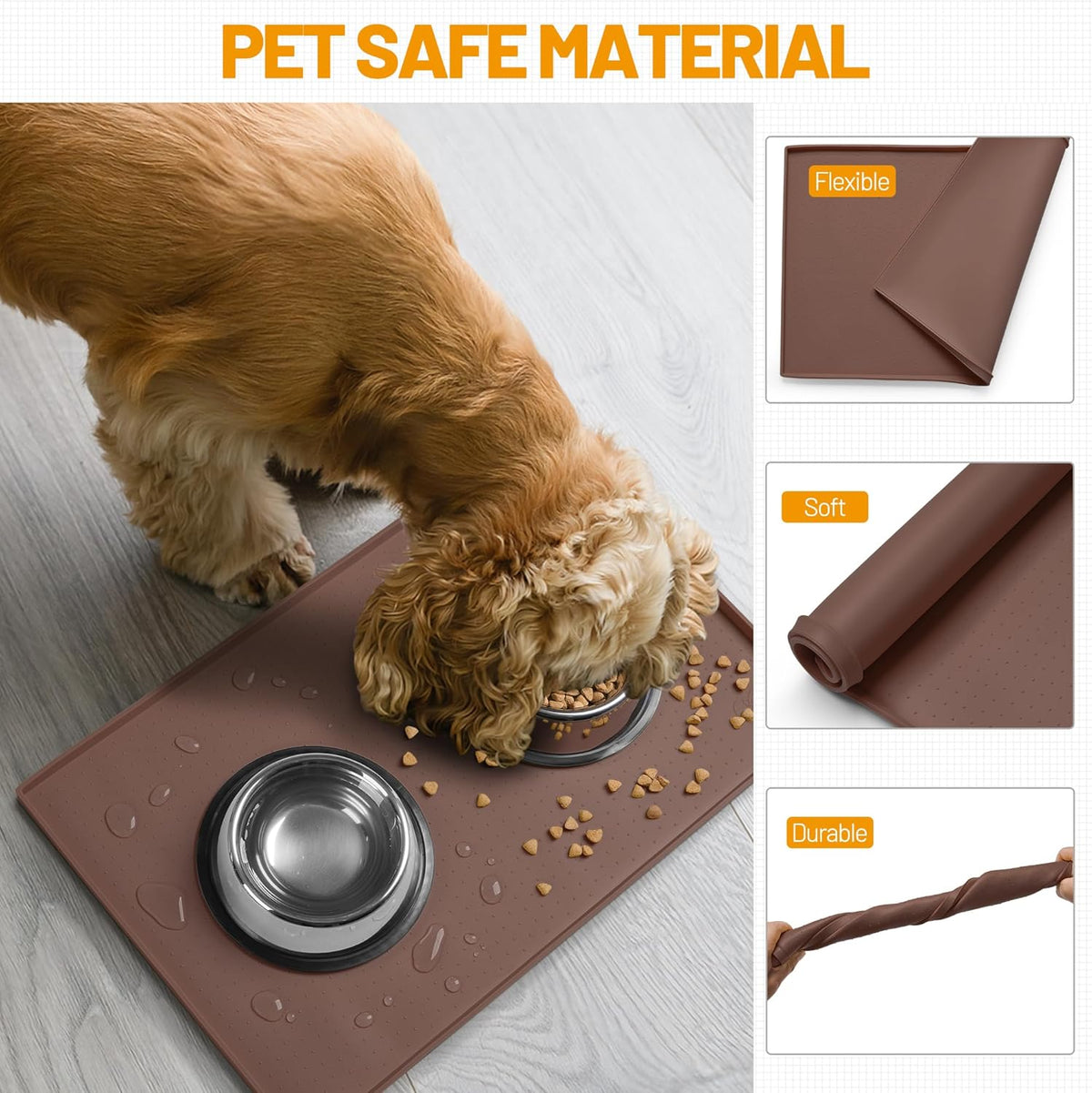Hubulk Dog Feeding Mat,100% Waterproof Food Grade Silicone Pet Food and Water Bowl