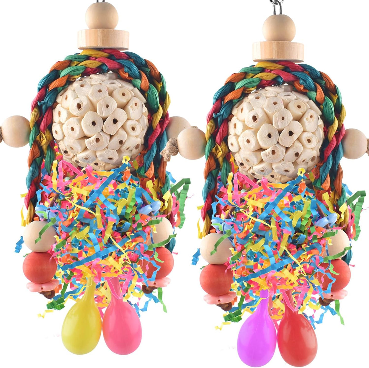 Bissap Conure Toys, 2PCS Bird Parrot Foraging Shredder Hanging Toys Sola Balls with Sand Hammer for