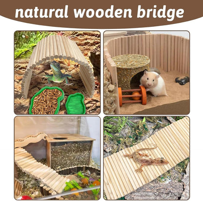 Hamiledyi 15.66 x 7.8 inch Wooden Reptile Hideout, Bearded Dragon Bendy Bridge, Reptiles Hide Cave