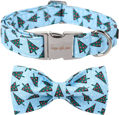 Unique Style Paws Christmas Day Dog Collar with Bow Christmas Tree Cotton Puppy Collars for Small