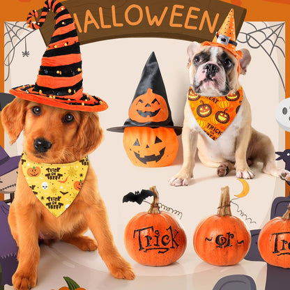 Weewooday 50 Pcs Halloween Dog Bandanas Bulk Pumpkin Ghost Bandanas for Dogs Soft Triangle Bibs