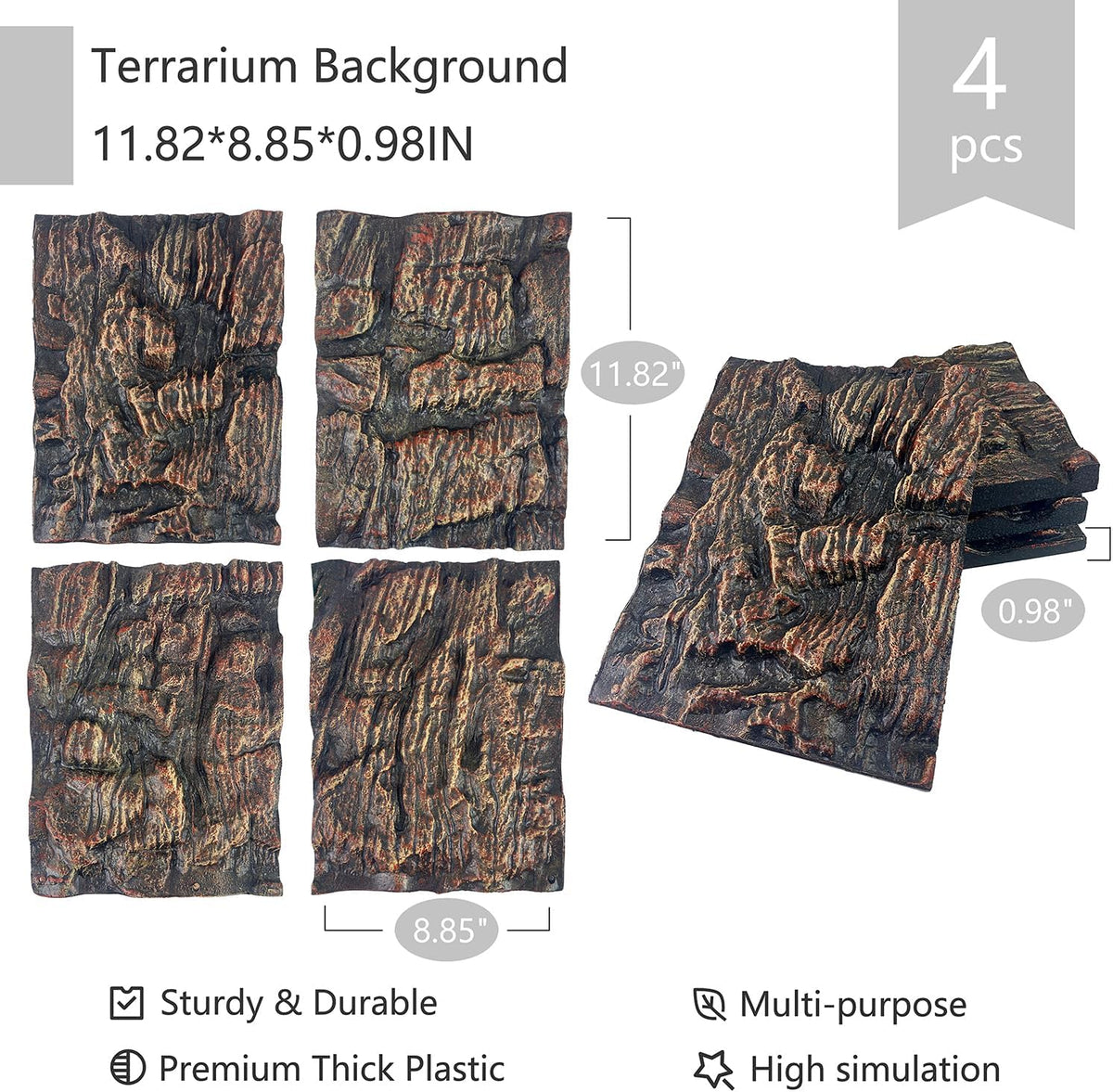 4pcs Rock Terrarium Background,3D Reptile Tank Background Board,Amphibian Stereo Backdrop