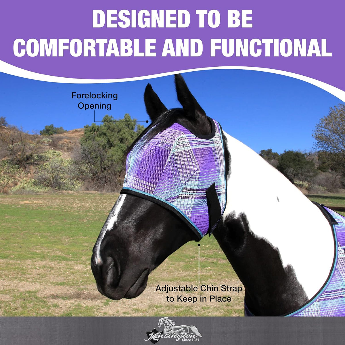 Kensington Fly Mask Web Trim Protects Horses Face and Eyes from Bites and Sun Rays While Allowing