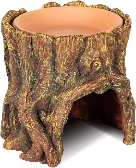 REPTIZOO Reptile Hide Cave Resin Moisture Keeping Reptile Cave with Clay Water Basin Humidifying
