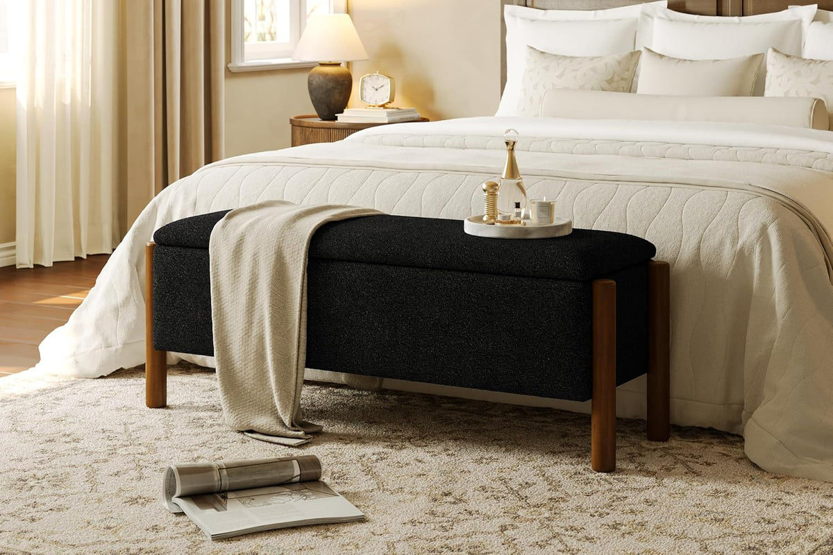 Modern Storage Benches with Walnut Wood Legs, 47'' Ottoman Bench with 20 Gallons Storage Space for