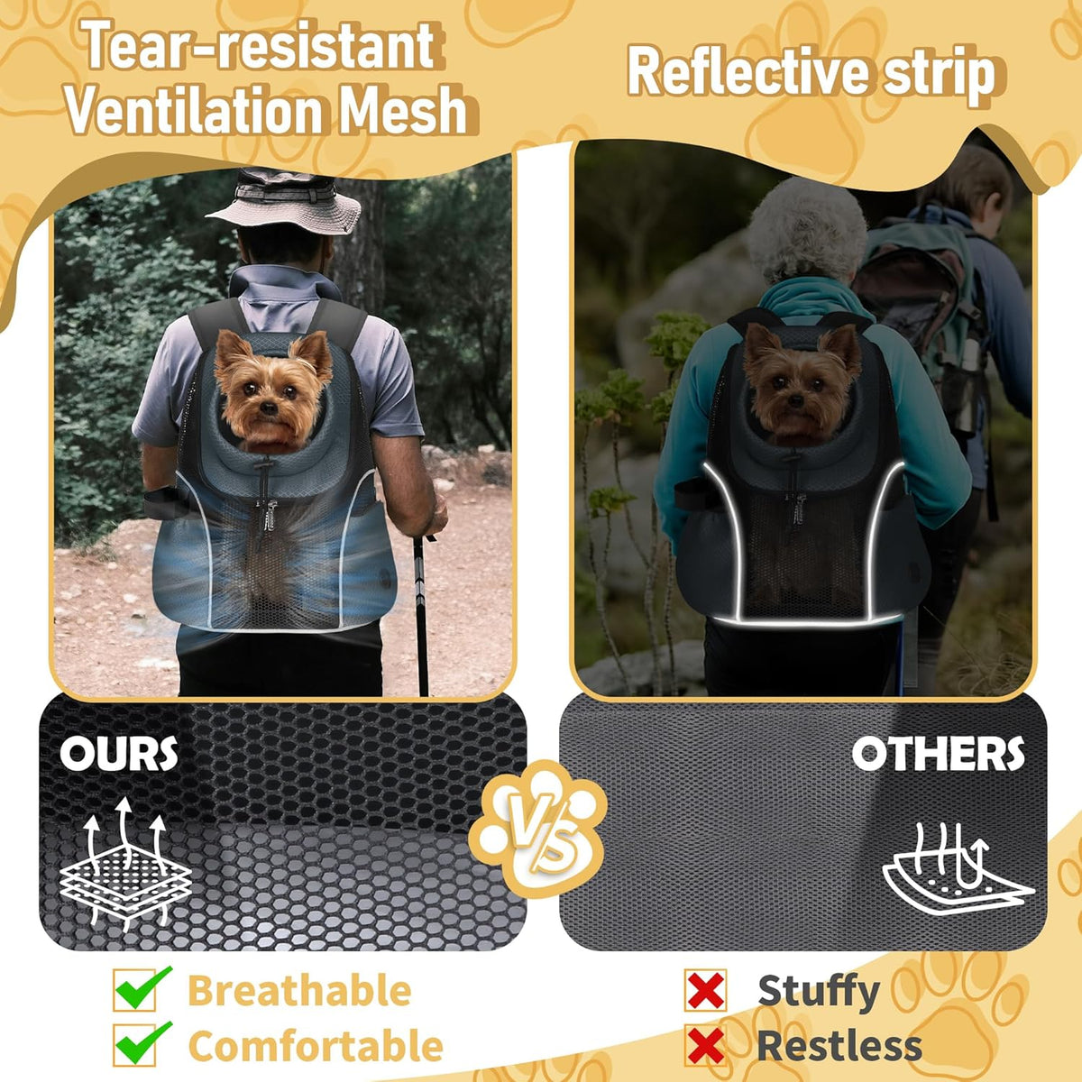 WOYYHO Pet Dog Carrier Backpack Small Dog Front Backpack Ventilated Mesh Dog Travel Back Pack with