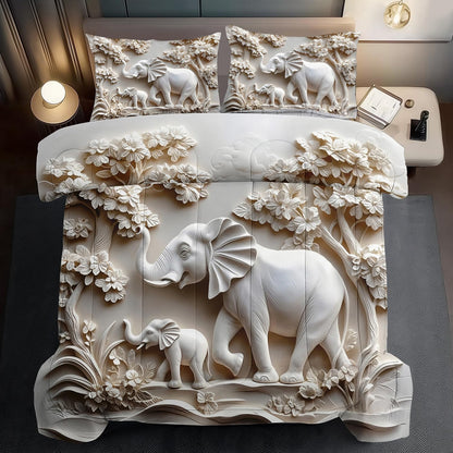 Elephant Comforter Set Full Adult, White Animal Bedding Set Full for Man, Cute Animal Comforter for