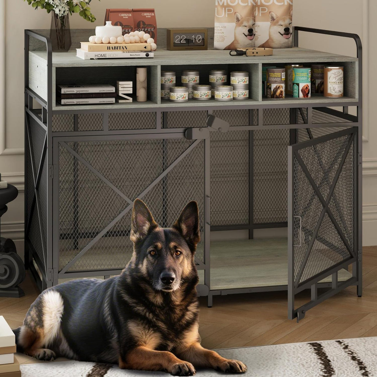 Dog Crate Furniture, 48" Heavy Duty Wooden Dog Crate End Table, XL Dog Kennel Furniture Large