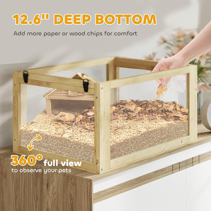PawHut Wooden Hamster Cage, 3 Tier Small Animal Cage with Detachable 12.6" Deep Bottom, Hut