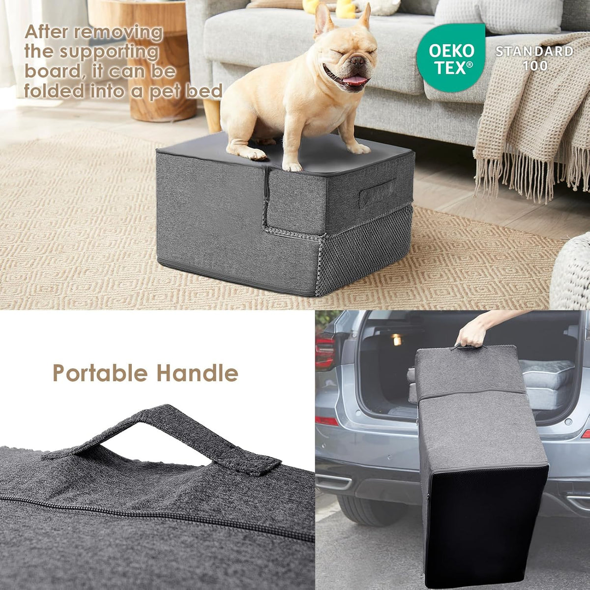 EHEYCIGA Dog Stairs for Small Dogs 13.5" H, 3-Step Dog Steps for Couch Sofa and Chair, Pet Steps