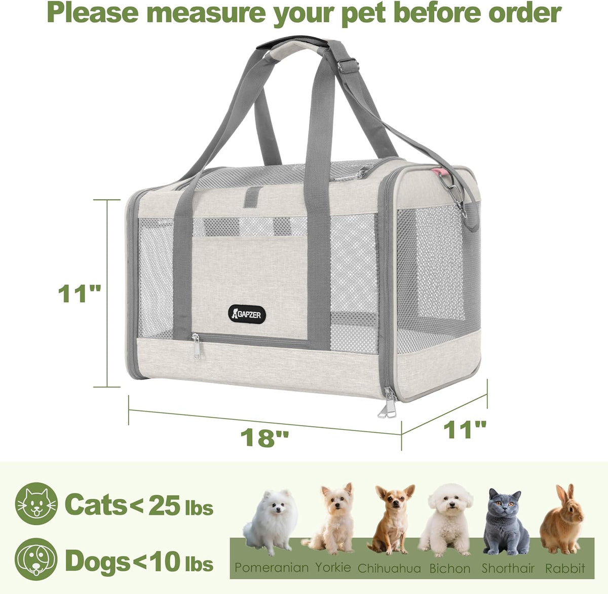 Cat Carrier American Airline Approved 18x11x11, Top Opening Sturdy Soft Pet Carrying Bag See
