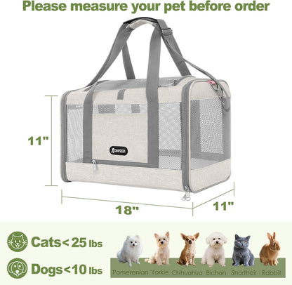 Cat Carrier American Airline Approved 18x11x11, Top Opening Sturdy Soft Pet Carrying Bag See