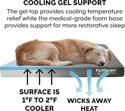Furhaven Water-Resistant Cooling Gel Dog Bed for Large/Medium Dogs w/ Removable Washable Cover, For