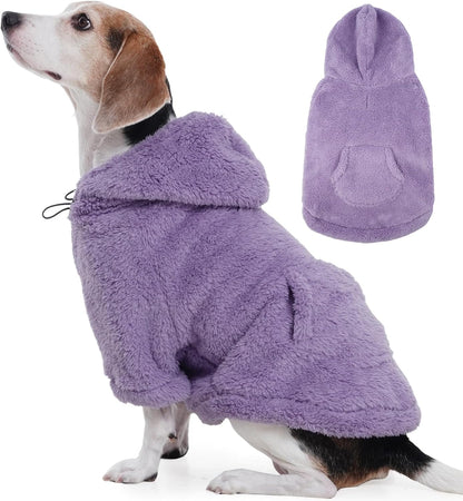 IDOMIK Fuzzy Dog Sweater with Adjustable Hood, Warm Fleece Dog Sweater Hoodie with Harness Hole &