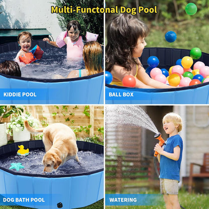 Foldable Dog Pool, 32" x 8" Kiddie Pool with Hard Plastic, Non-Slip Dog Bath Tub for Outdoor