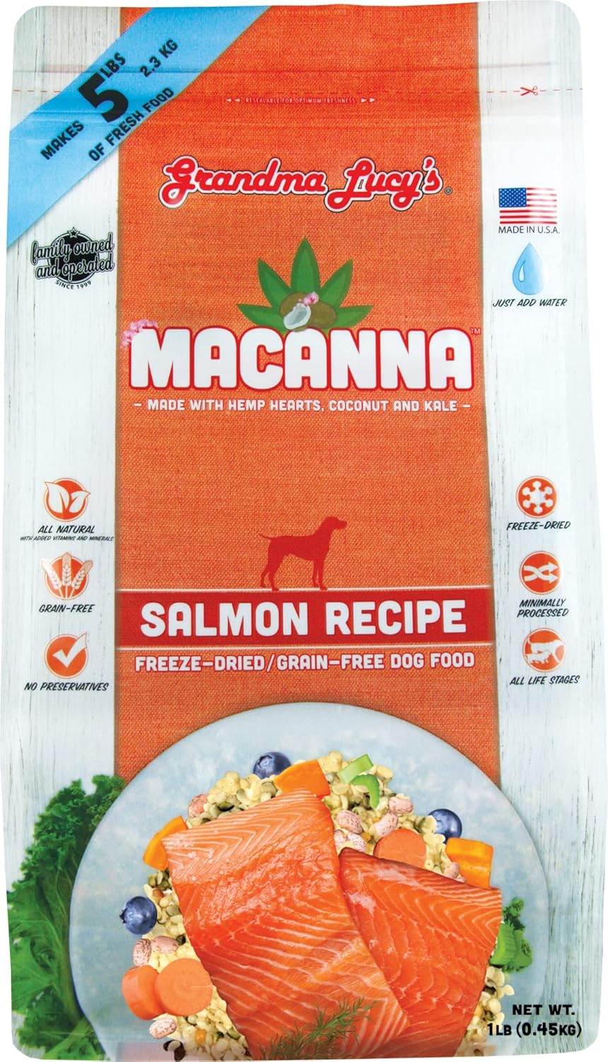 Grandma Lucy's Macanna Freeze Dried Grain Free Salmon Recipe Dog Food 1 Lbs, Model Number: