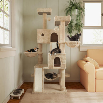 MUTICOR 66 Inches Multi-Level Large Cat Tree Tower for Indoor Big Feline/Cozy Plush