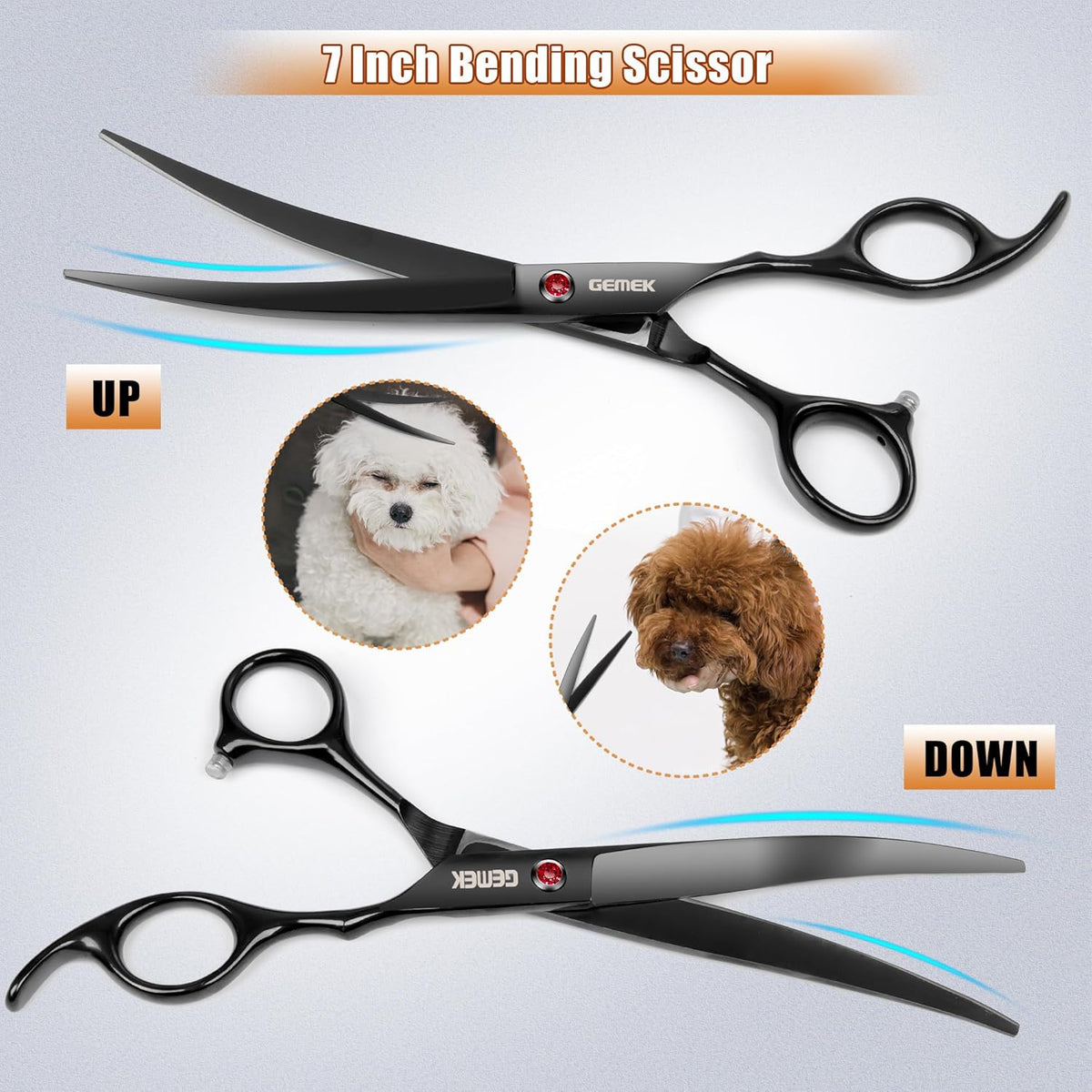 7.0in Titanium Professional Dog Grooming Scissors Set, GEMEK 6 in 1 Straight & Thinning & Upwards