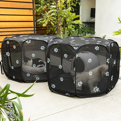 2-in-1 Cat Playpen, Pop Up Dog Pet Playpen for Indoor Outdoor Cats Enclosed, Portable Pet Playpen