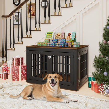 42" Heavy Duty Dog Crate Furniture for Small,Medium and Large Dogs,Rustic Wooden Dog Cage Kennel
