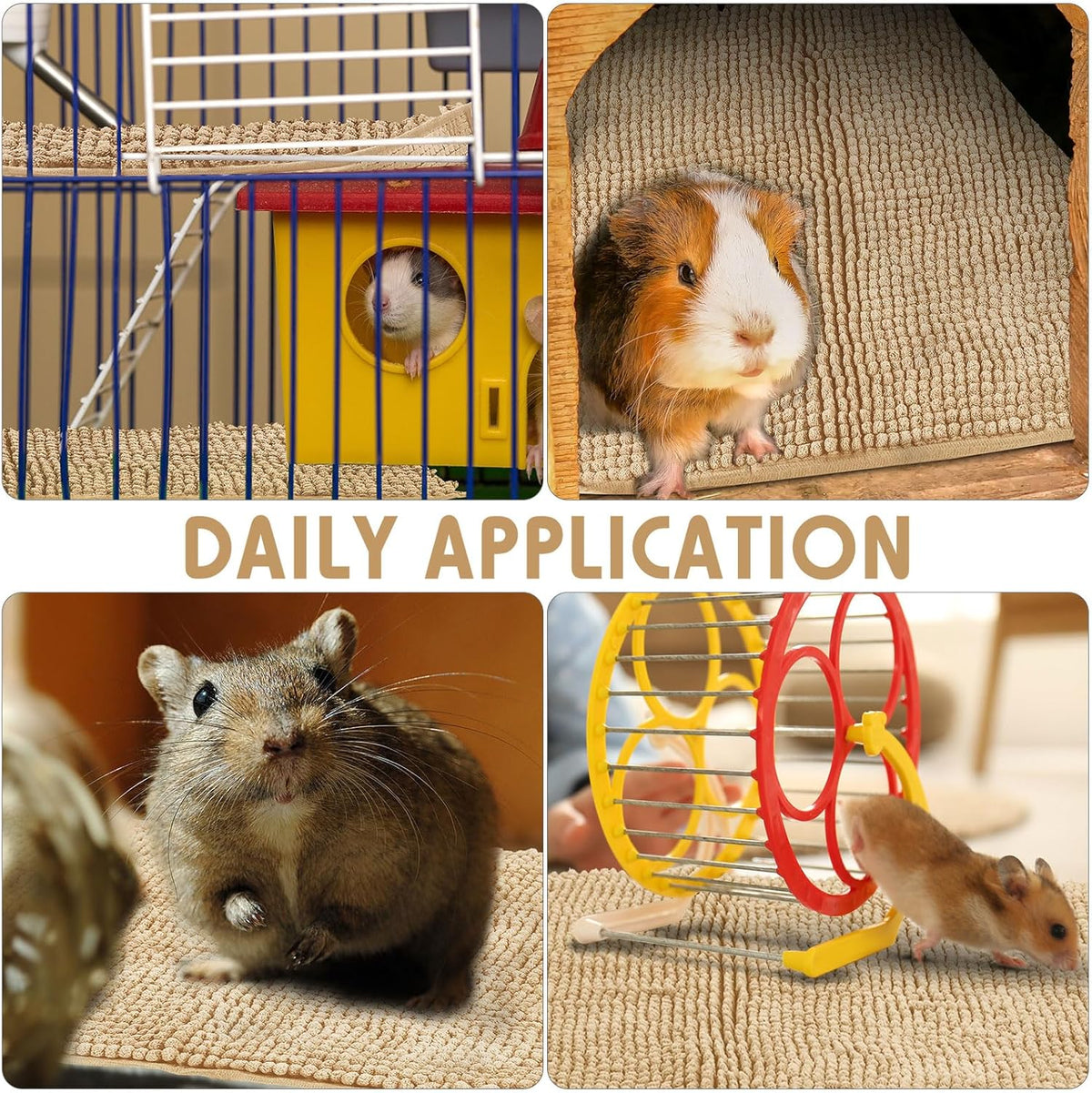Amylove 4 Pcs Guinea Pig Cage Liner Guinea Pig Bedding Washable Fleece Pee Pads Reusable Small