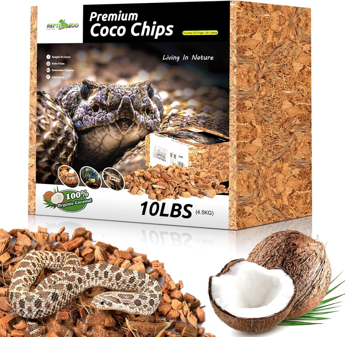 REPTI ZOO 72 Quart Reptiles Coconut Chip Substrate, Coco Husk Reptiles Bedding for Ball Python