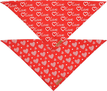 Realeaf Valentines Day Dog Bandanas 2 Pack, Reversible Love Pet Scarf for Boy and Girl, Premium