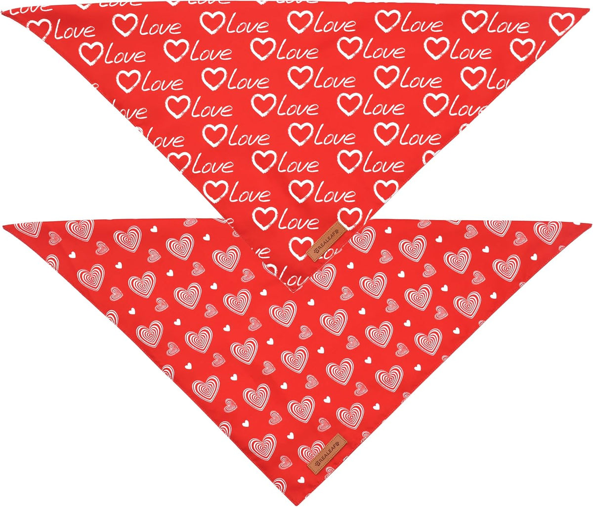 Realeaf Valentines Day Dog Bandanas 2 Pack, Reversible Love Pet Scarf for Boy and Girl, Premium