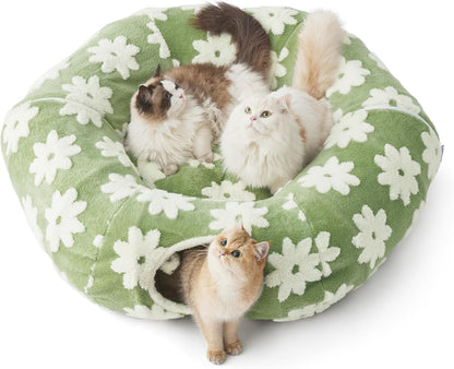 Lesure Large Cat Tunnel Bed - Cute Donut Bed for Indoor Cats with Washable Circle Cushion, Round