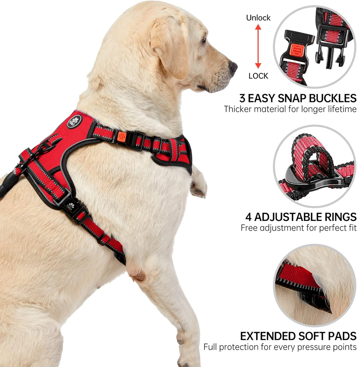 NESTROAD No Pull Dog Harness,Adjustable Oxford Dog Vest Harness with Leash,Reflective No-Choke Pet