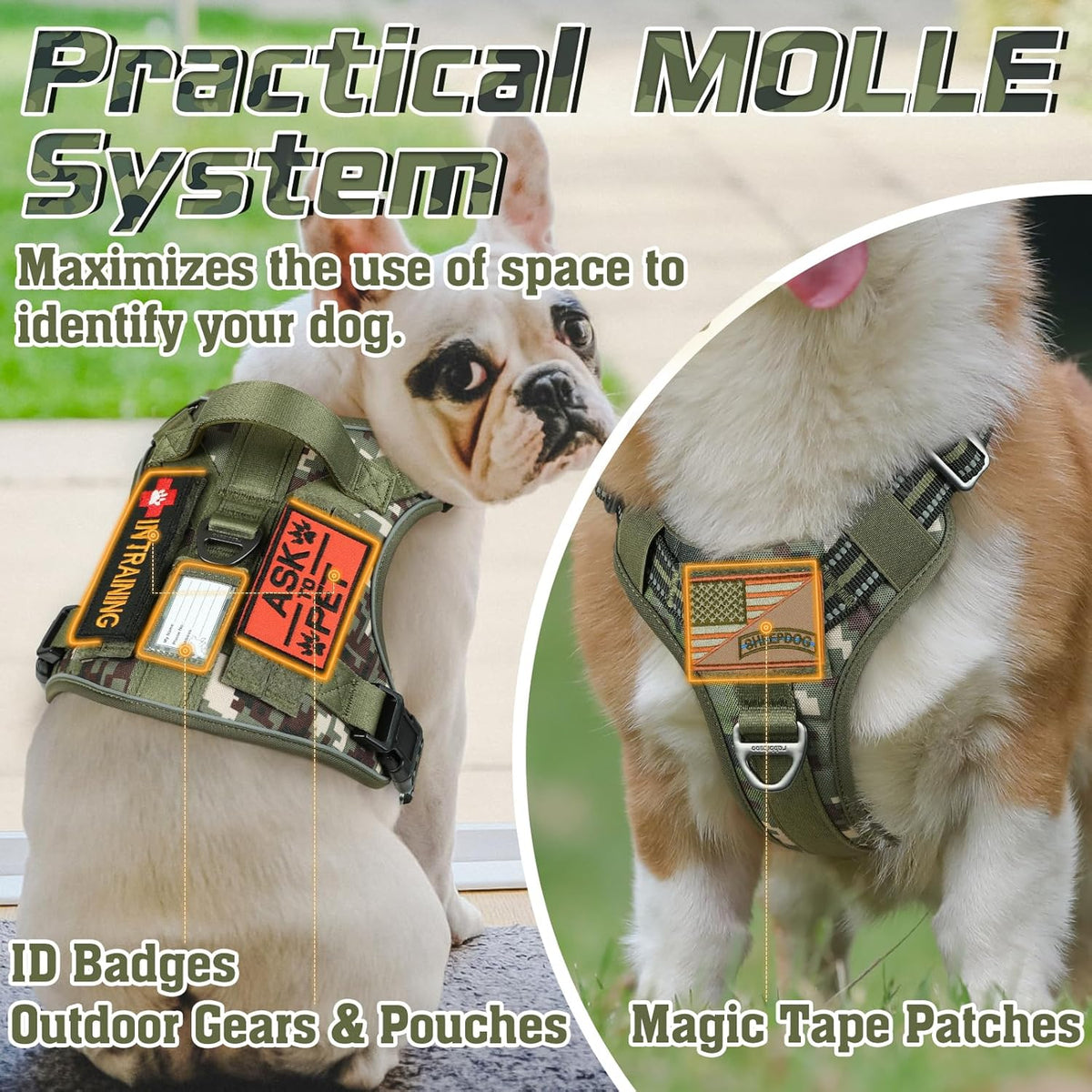 rabbitgoo Tactical Dog Harness for Large Dogs, No Pull Military Service Vest with Handle & Molle