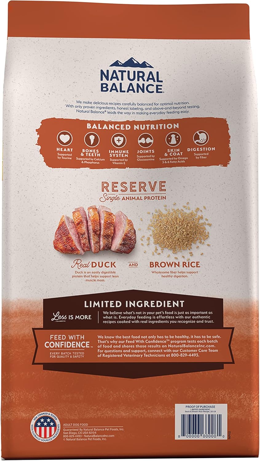 Natural Balance Limited Ingredient Adult Dry Dog Food with Healthy Grains, Reserve Duck & Brown