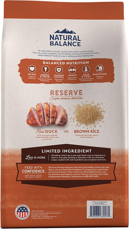 Natural Balance Limited Ingredient Adult Dry Dog Food with Healthy Grains, Reserve Duck & Brown