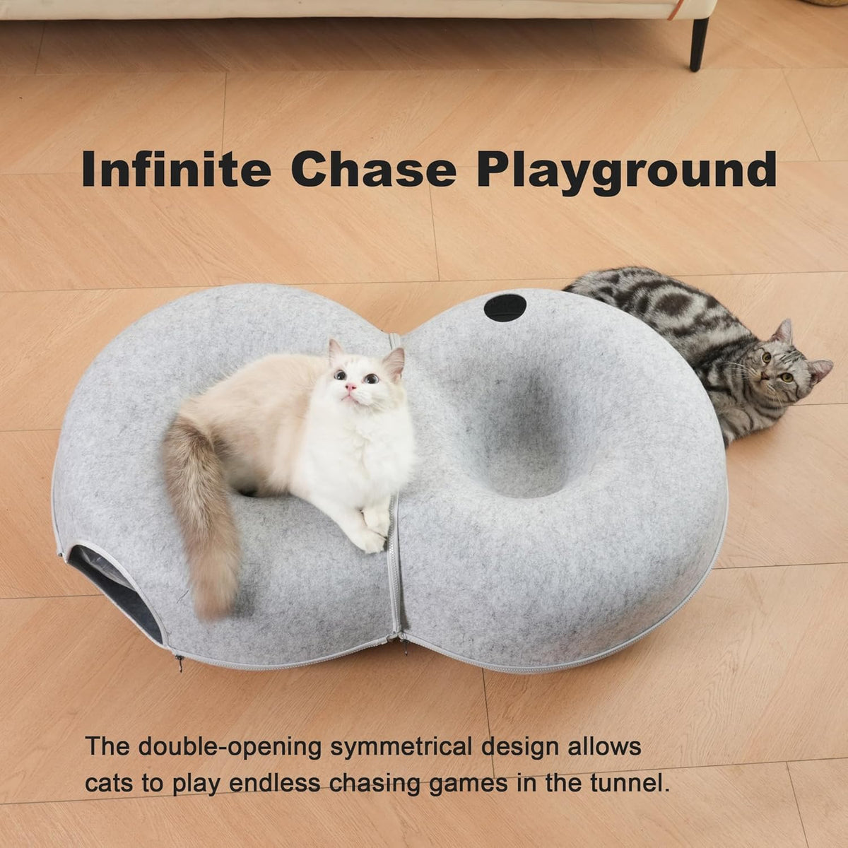 8-Shaped Large Cat Tunnel Bed for Indoor Cats, Infinite Circulation Peekaboo Cat Cave with 12 Toy