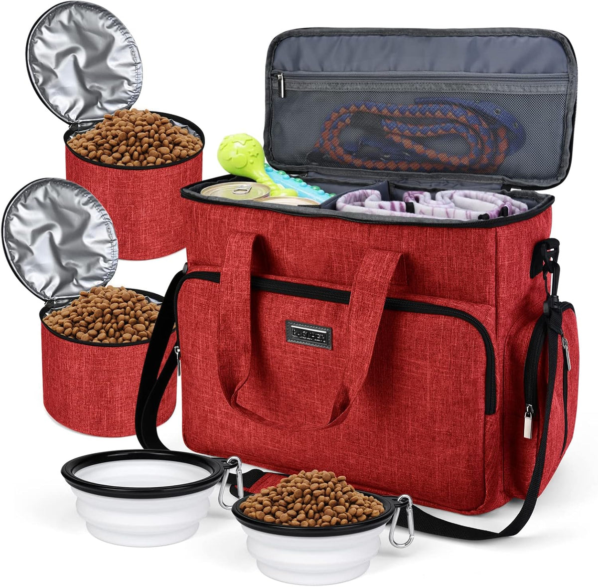 BAGLHER Dog Travel Bag, Pet Travel Bag (ALL Pet Travel Supplies), With 2 Pet Food Containers and 2