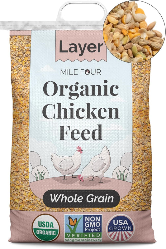 Organic Chicken Feed – Layer Whole Grain, Non-GMO, USA Grown, 16% Protein, Corn-Free, Soy-Free