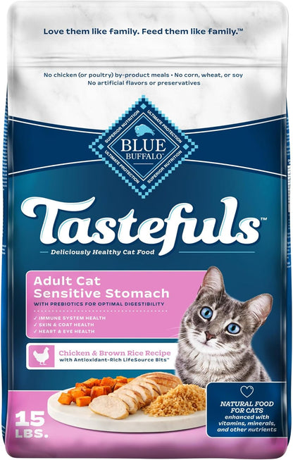 Blue Buffalo Tastefuls Natural Dry Food for Adult Cats, Sensitive Stomach, Chicken & Brown Rice