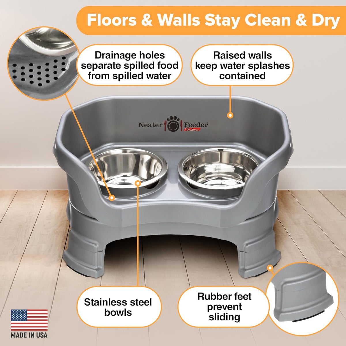Neater Feeder Deluxe Mess Proof Dog Bowls Elevated for Small Breeds – Made in USA – No Spill Raised