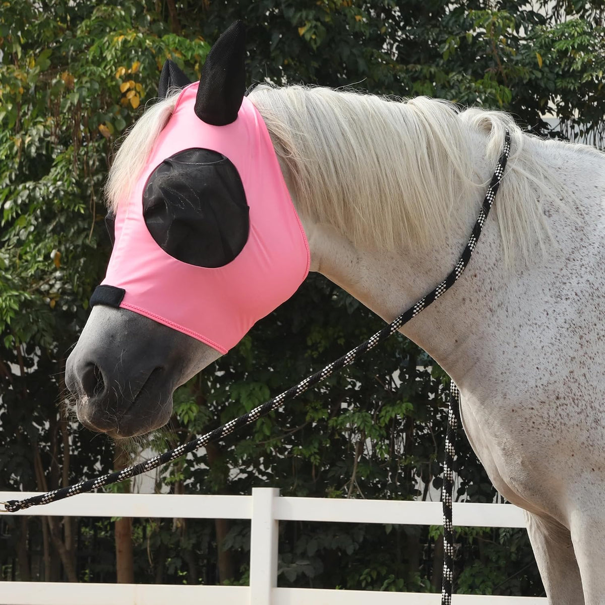 Horse Fly Mask with Ears - Large Eye Space for Full Vision, Breathable Stretch Comfort Fit, UV