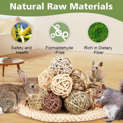 Bunny Chew Grass Balls, Rolling Chew Toys for Small Animals, Improving Dental Health, Natural Chew