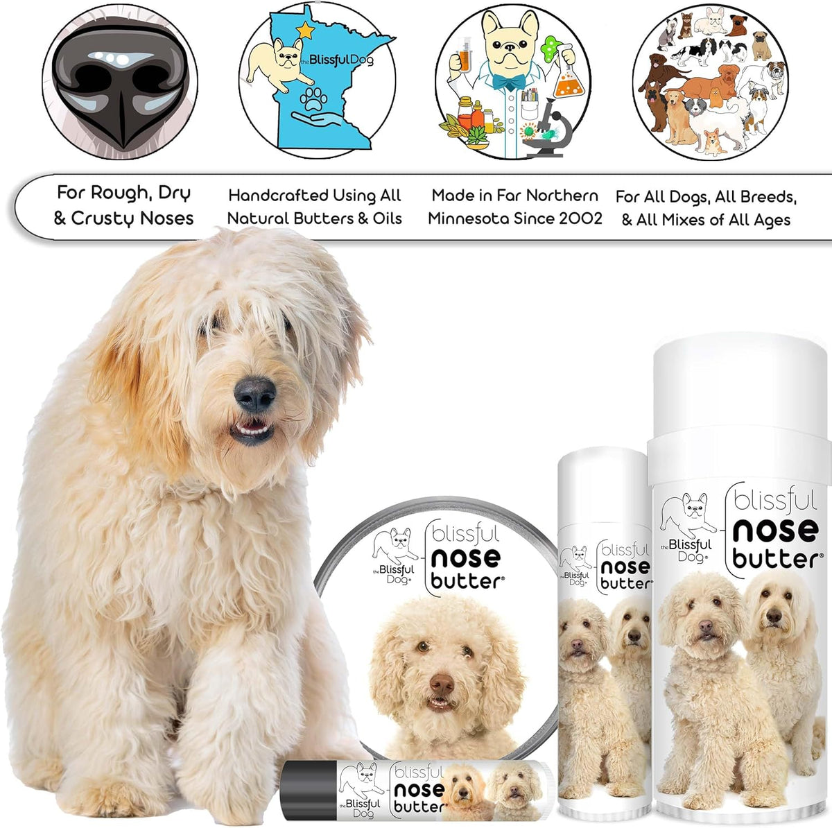 The Blissful Dog Goldendoodle Unscented Nose Butter, 4-Ounce