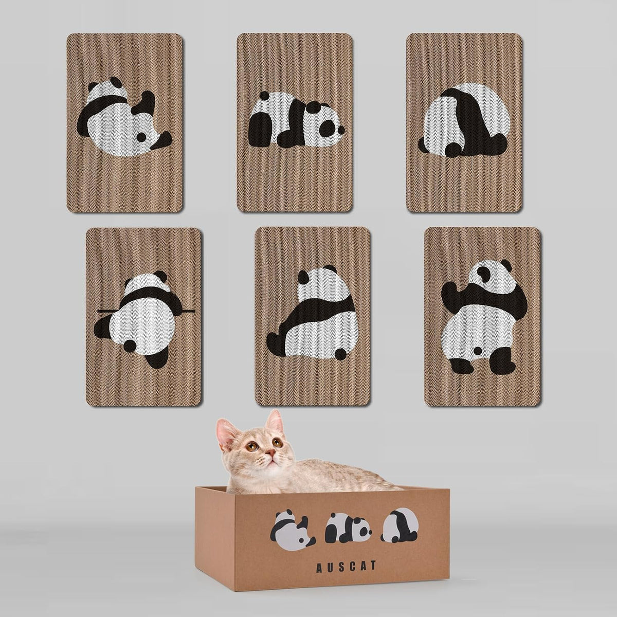 AUSCAT Cardboard Cat Wall Scratcher, 7 cat Scratching Boards with Box, Wall Mounted Cat Scratching