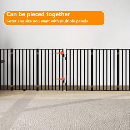 Portable Dog Fence with Door for Indoor Outdoor Use, Free Standing Dog Gate Foldable Design, Metal