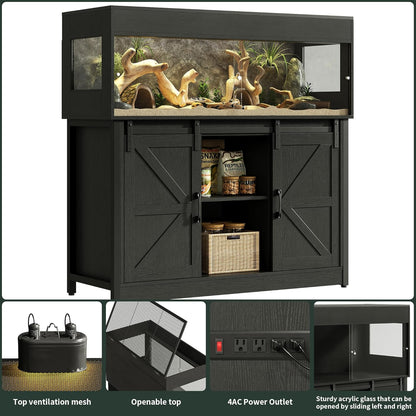 60 Gallon Reptile Terrarium with Stand, Terrarium Enclosure with Acrylic Doors, Storage Cabinet