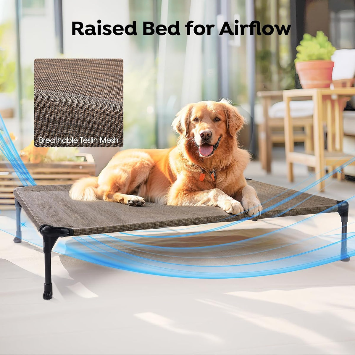 Veehoo Cooling Elevated Dog Bed Add Removable Waterproof Bolster Cushion Mat, Raised Pet Cot with